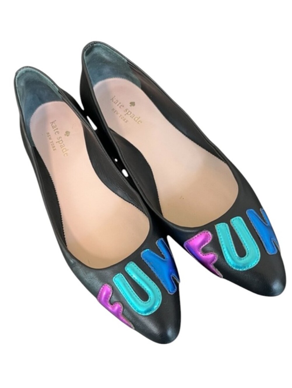 Kate Spade "FUN" Elliott Leather Ballet Flats Balloon Writing
